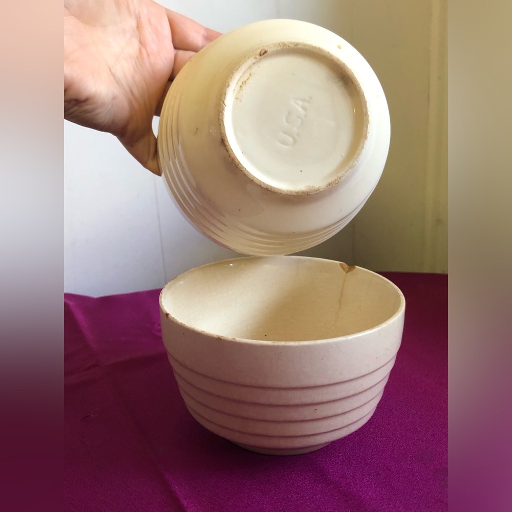 Ironstone Beehive Ribbed Cereal/Berry Bowl USA Crazing Primitive Stoneware X2